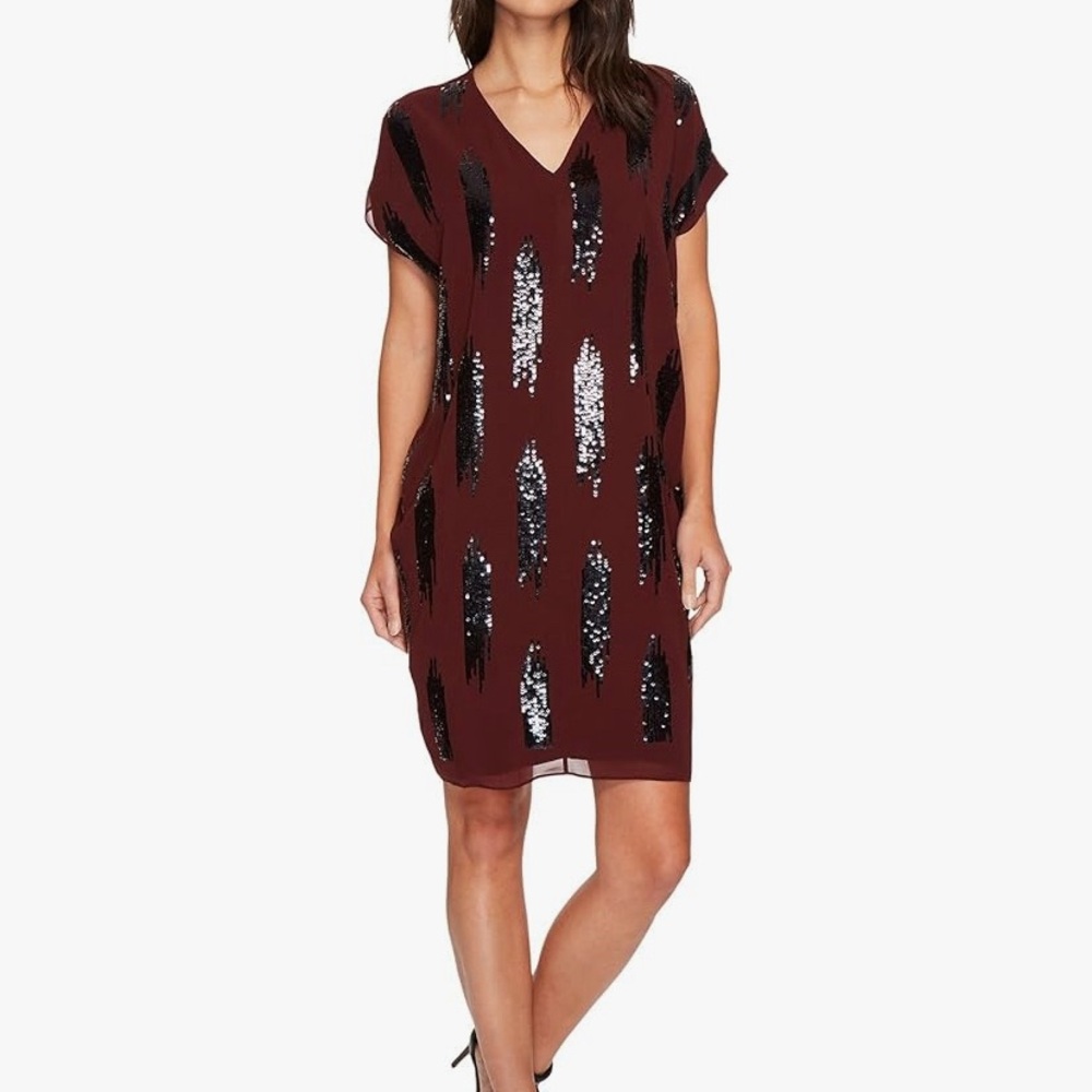 Nic+Zoe Burgundy and Black Sequin Mini Tunic Dress